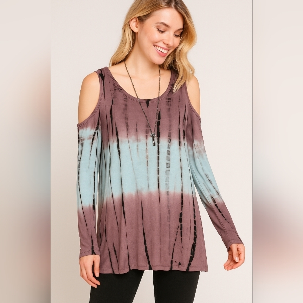 Urban X Tie-Dye Cold Shoulder Long Sleeve Dress Top Tunic
